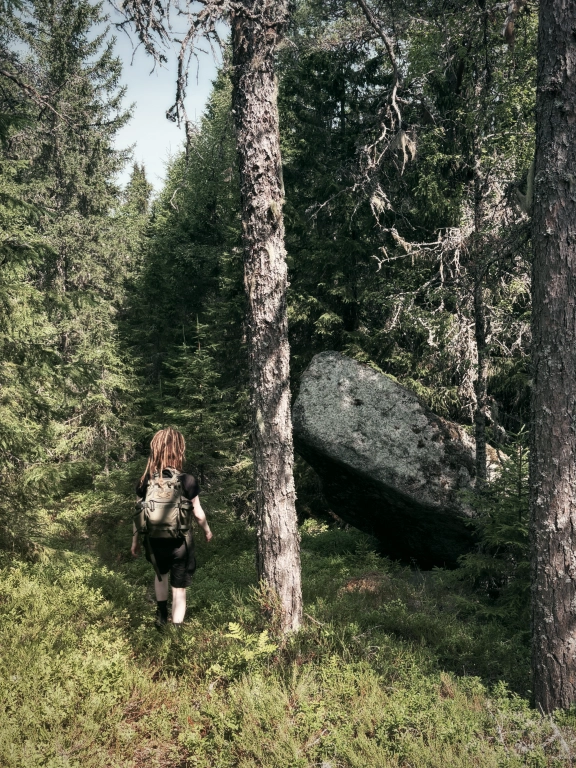 Eja går i en skog.