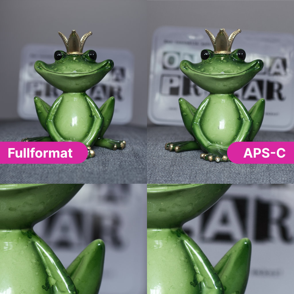 Två exempel på en grön porslinsgroda som fyller upp lika mycket av bilden.