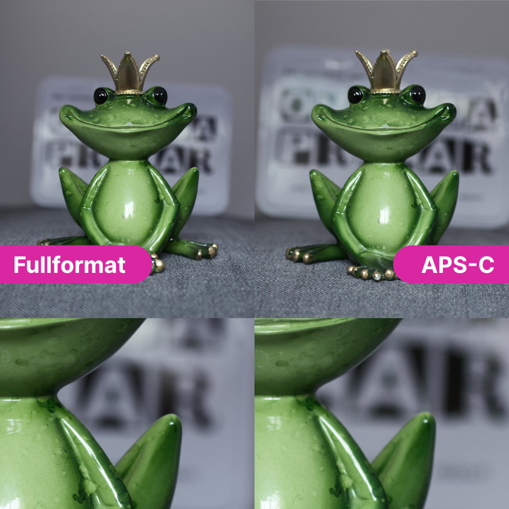 Två exempel på en grön porslinsgroda som fyller upp lika mycket av bilden.