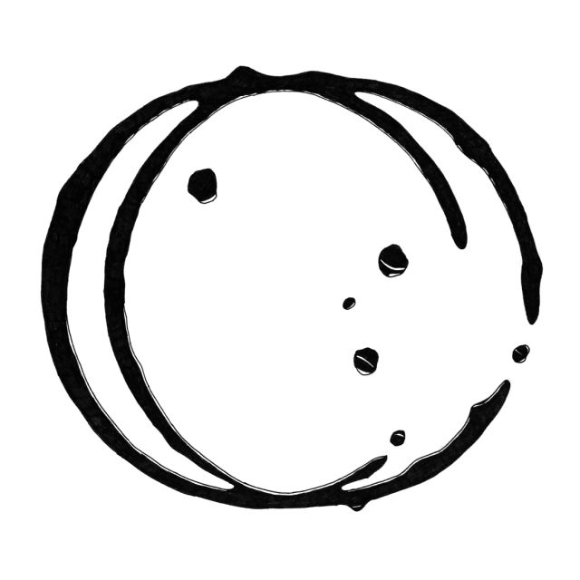 Två svarta överlappande cirklar som påminner om de märken som kan bli när man ställer ner sin te- eller kaffekopp på bordet.