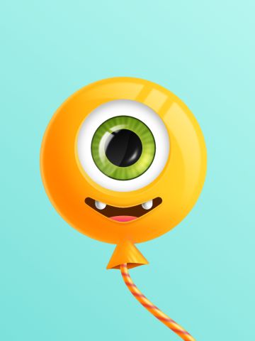 En gul leende ballong med ett stort öga.