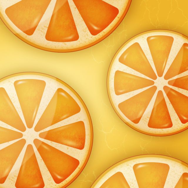 Fyra runda apelsinskivor.